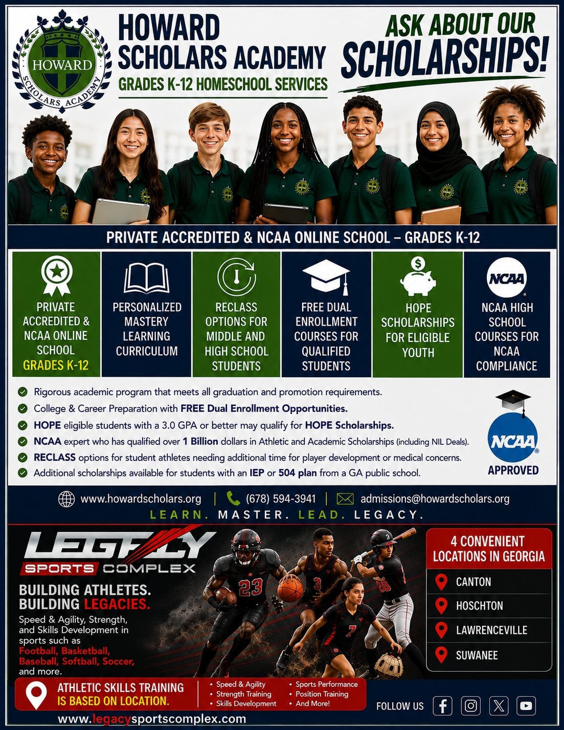 Howard Scholars Academy — Grades K-12 Homeschool Services, Private Accredited & NCAA Online School, preferred partner of Legacy Sports Complex